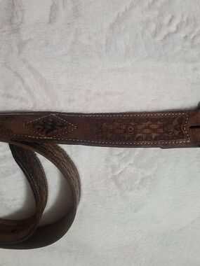 Western Embossed Brown Leather Belt with Decorative Stitching
